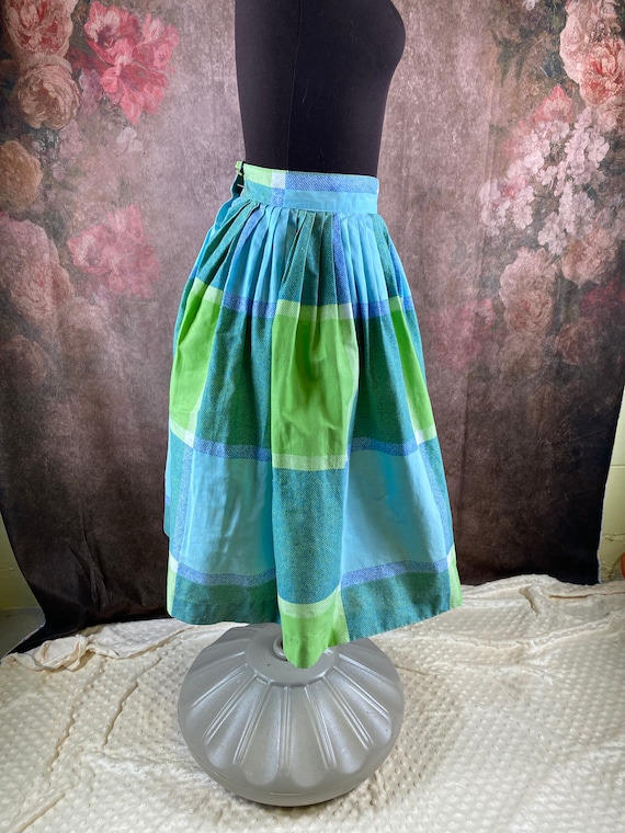 Spiegal Blue Lime Green Check Plaid Skirt - image 2