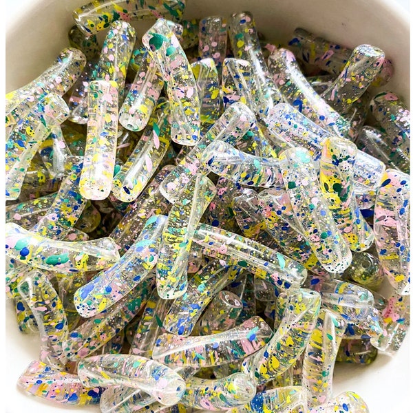 Small Acrylic Splatter Tube Beads, Small Acrylic Beads,Acrylic Tube Beads,Acrylic 8mm x 35mm,Bamboo Beads Bracelet, Resin tube Bead,Graffiti