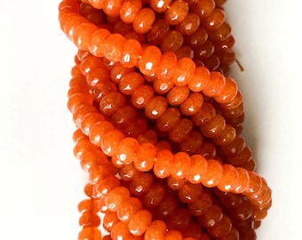 US SELLER~ Orange Faceted Jade Rondelle 8x5mm Colored Jade Full Strand Jade bead,Dyed Jade Beads,Gemstone Beads for Necklace,Bracelets,Trend