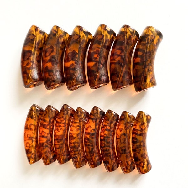 Transparent Animal Print Acrylic Tube Beads, Tortoise Leopard Tube Beads, Acrylic 12mm x 35mm, 8mm x 35mm Bamboo Beads Bracelet, Resin Tubes