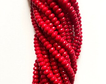 US SELLER~ Christmas Red Faceted Jade Rondelle 8x5mm, Colored Jade Full Strand Jade bead, Dyed Jade Beads, Gemstone Beads, Rainbow Necklace