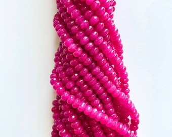 US SELLER~ Hot Pink Faceted Jade Rondelle 8x5mm Colored, Jade Full Strand Jade bead, Dyed Jade Beads, Gemstone Beads for Necklace, Bracelets