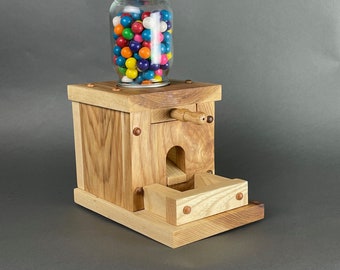 Handmade Gumball Machine / Candy Dispenser; Heartwood Hickory