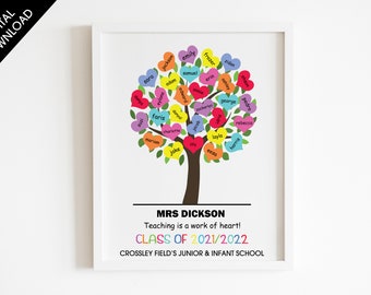 Custom Made Heart Tree Teacher Print, Gifts For Teacher From Class, Teacher Appreciation, Class Present, End Of Year Teacher Gifts