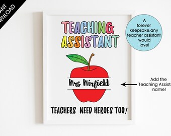 Stampa personalizzata A4 "Assistente insegnante sono eroi", regali per assistenti insegnanti, regali per assistenti insegnanti, apprezzamento per gli insegnanti, regalo di fine anno