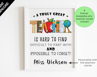 Personalized A4 Truly Great Teacher Print, Teacher Gifts, Teacher Appreciation, Teacher Quote, Teacher Printables, End of Year Teacher Gift