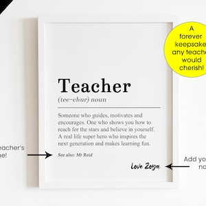 Personalized 5x7 Teacher Definition Print, Teacher Gifts, Teacher Appreciation, Teacher Quote, Teacher Printables, Editable Instant Download