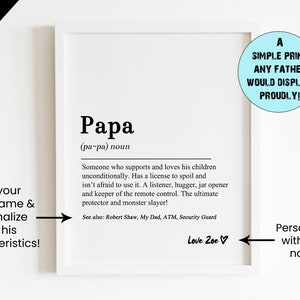 Personalized A4 Papa Definition Print, Fathers Day Gift, Fathers Day Print, Papa Print, Papa Gifts, Instant Digital Download