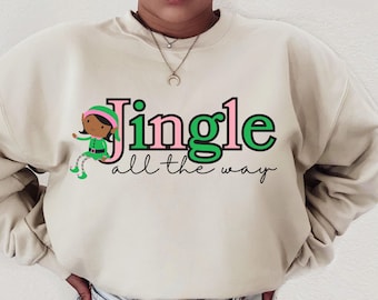 Black Elf Christmas Sweatshirt, Pink and Green Sweater, Jingle All The Way, African American X-Mas Crewneck, Afrocentric Christmas Sweater