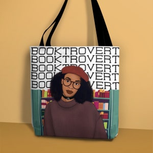 Tote Bag for Black Women, Gift for Black Women, Booktrovert Tote, African American Tote Bag, Afro Woman Travel Tote Bag, Black Girl Tote