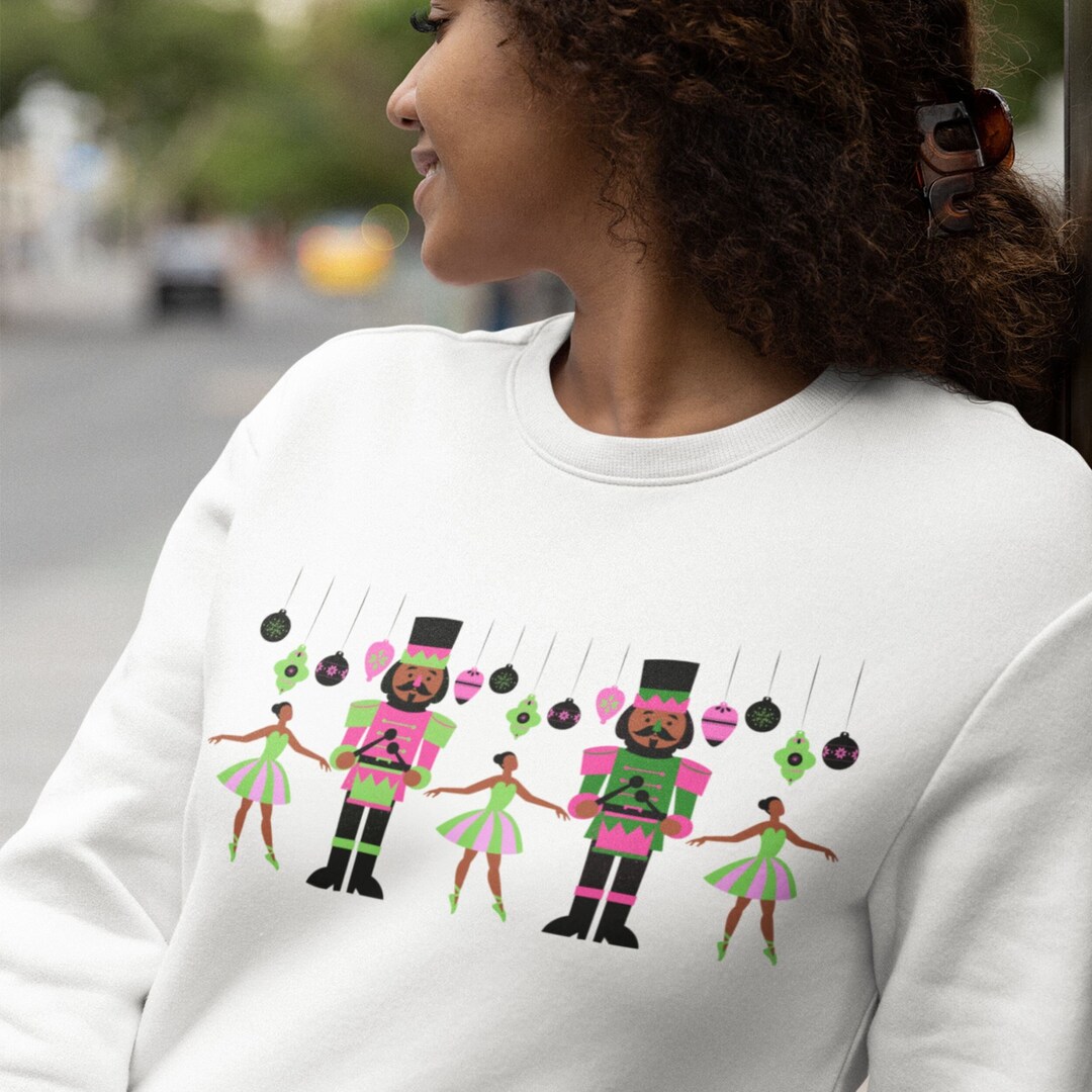 Vintage Black Nutcracker Sweatshirt, Pink and Green Nutcracker Sweater