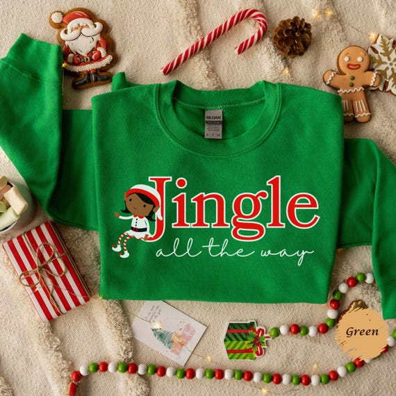 Black Elf Christmas Sweatshirt, Red and White Sweater, Jingle All