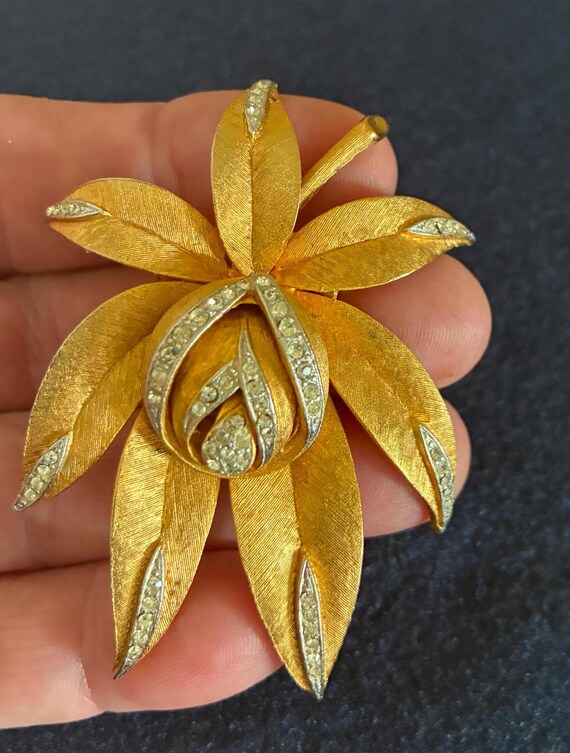 Vintage Coro Craft Rhinestone Flower Brooch & Ear… - image 8