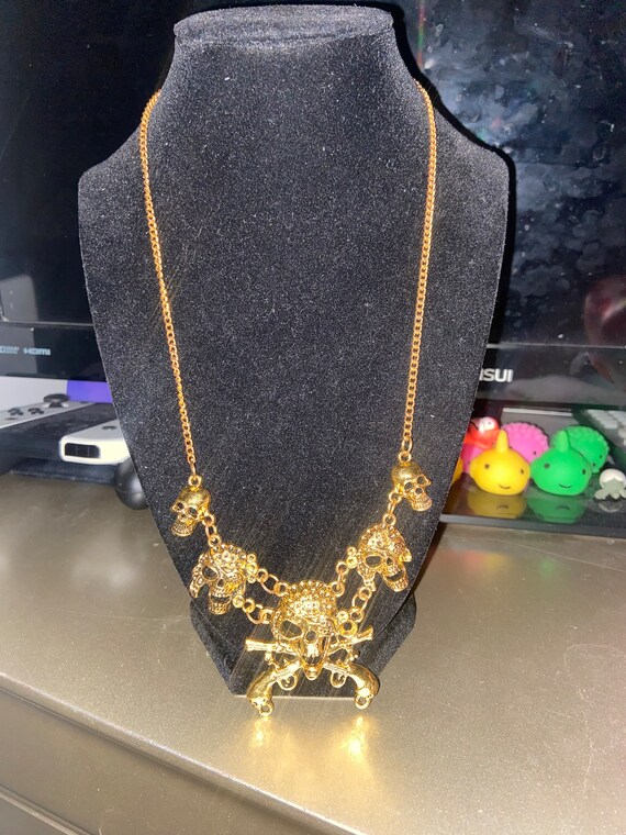 Antique Vintage Gold Skull n’ Gun Necklace + 3 La… - image 2