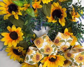 Sunflower Grapevine Wreath: Rustic Farmhouse Door Decor, Sunflower and Lavender Wreath, Sunflower Wreath, Sunflower Front Door Wreath.