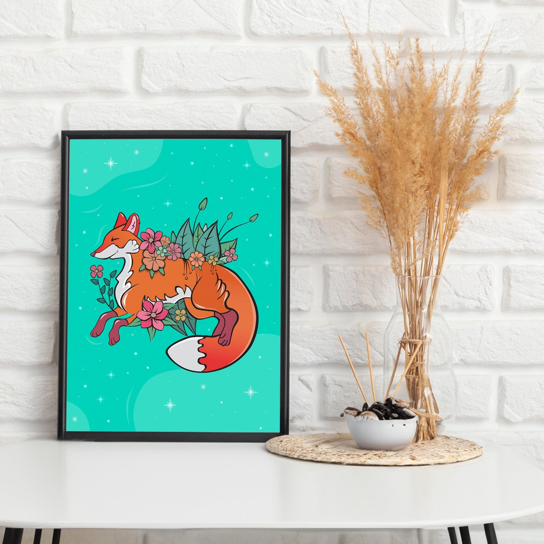 Printable Magic Fox in the Green Night Wall Set Art Prints Etsy