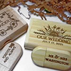 Personalized Wooden Flash Drive, USB 3.0 - Custom engraved Wood USB with Box, for Photography and Video