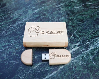 USB Flash Drive - Personalized USB Box Engraving - Custom Drive Stick For Memory, Pets Logo - Unique Memory Stick - Dog Personalized Gift