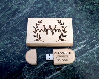 Custom Wedding USB With Box, Wedding Flash Drive, Sunflower USB Drive, Personalized Flash Drive, Custom USB Box, Wooden Flash Drive