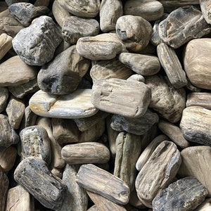May include: A collection of weathered driftwood pieces in various shapes and sizes. The wood tones range from light beige to dark gray, with visible grain patterns. Ideal for home decor or craft projects.