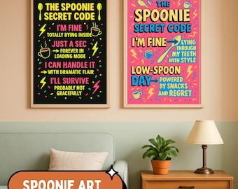 Spoonie Secret Code Poster Set, Retro Bold Wall Art, What We Say vs What We Mean Spoonie Prints, Chronic Illness Gift, Digital Download