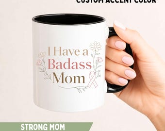 Tazza "Ho una mamma tosta", tazza da caffè personalizzata per la festa della mamma, regalo di supporto per malattie croniche e cancro, nastro medico, minimalista