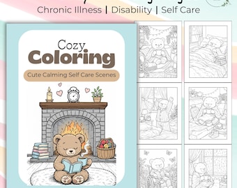 Libro da colorare accogliente per malattie croniche e Spoonies, 10 PDF da colorare per adulti stampabili, orsacchiotti per la cura di sé, download immediato 8,5x11