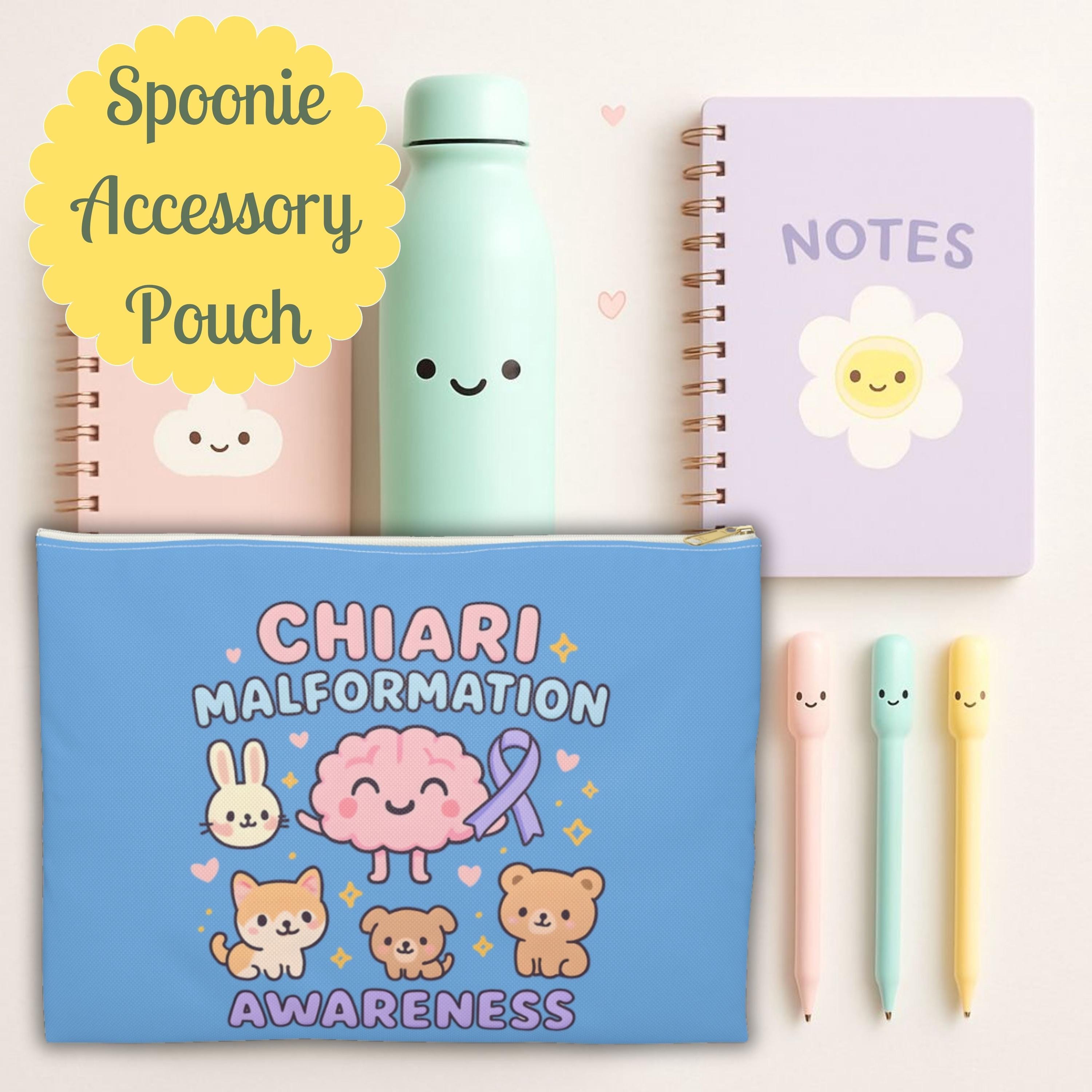 Chiari Malformation Awareness Accessory Pouch, Kawaii Brain Purple