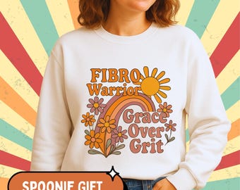 Fibro Warrior Sweatshirt 'Grace Over Grit', Retro Spoonie Shirt, Fibromyalgia Awareness Gift, Chronic Illness & Pain Support Sweater