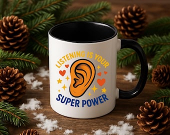 Superpower-mok luisteren | Kerstcadeau voor therapeut, therapeut of professional in de geestelijke gezondheidszorg | 11oz 15oz, dank je wel waarderingscadeau