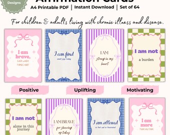 Schede di affermazione stampabili per malattie croniche: 64 simpatiche affermazioni civettuole per dolore, malattie rare e spoonies, schede di auto-cura per la salute mentale
