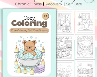Gemütliches Malbuch 2 für Chronische Krankheiten & Spoonies, 10 druckbare PDF zum Ausmalen für Erwachsene, Selbstpflege Teddybären, Sofortdownload 8,5x11
