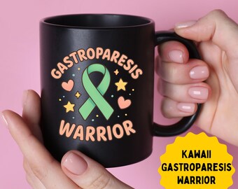 Tazza Guerriero Gastroparesi, Regalo Kawaii con Nastro Verde di Sensibilizzazione, Supporto per Malattie Croniche Spoonie, Tazza in Ceramica Nera GP Warrior 11oz 15oz