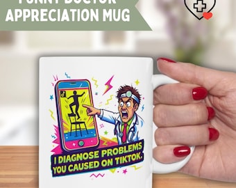 Tazza divertente da dottore "Diagnosi i problemi che hai causato su TikTok", tazza retrò al neon, regalo di laurea per studenti di medicina, regalo di apprezzamento per i medici