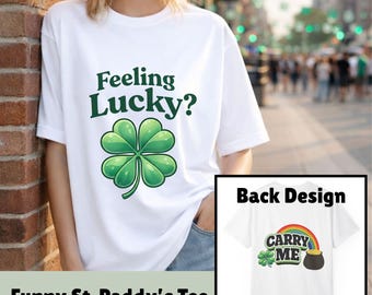Maglietta "Feeling Lucky Carry Me", maglietta divertente "Spooky Day St. Patrick's Day Spoonie", maglietta arcobaleno con quadrifoglio, umorismo sulle malattie croniche, affaticamento e salute mentale