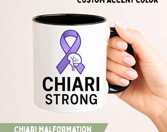 Tazza personalizzata Chiari Strong, manico con accento di colore personalizzato, nastro viola Arnold per la sensibilizzazione sulla Chiari, regalo minimalista a sostegno della chirurgia cerebrale.