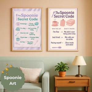 Spoonie Secret Code Poster Set, Retro Pastel Wall Art, What We Say vs What We Mean Spoonie Prints, Chronic Illness Gift, Digital Download