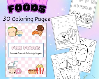 Páginas para colorear de comida kawaii, libro imprimible de sushi, páginas de actividades para niños, descarga instantánea en PDF