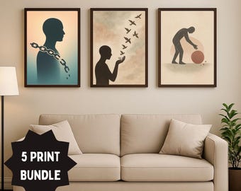 Inner Child Healing Minimalist Wall Art Bundle, Shadow Work Digital Download PDF, Printable Therapy Art, Trauma Healing Poster, Male