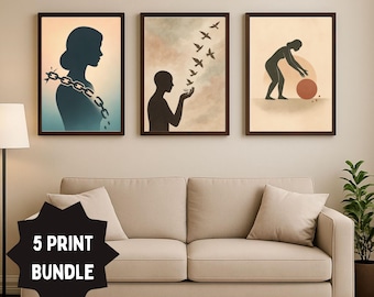 Inner Child Healing Minimalist Wall Art Bundle, Shadow Work Digital Download PDF, Printable Therapy Art, Trauma Healing Poster, Female