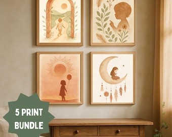 Boho Inner Child Healing Wall Art | 5 Printable Trauma Recovery & Shadow Work Prints | Mental Health Affirmation Digital Download Set, Girl