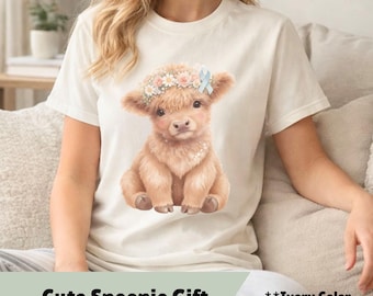 Maglietta per malattie croniche Highland Cow, maglietta per la sensibilizzazione sulle malattie rare, simpatico fiocco medico con mucca e fiori, regalo di supporto per disabili