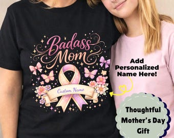 Maglietta personalizzata "Badass Mom" / Maglietta personalizzata con nome "Warrior Mom" / Colori Comfort / Top con nastro medico, supporto per malattie croniche e cancro