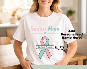 Maglietta personalizzata "Badass Mom" / Maglietta minimalista con nastro di sensibilizzazione / Maglietta personalizzata con nome "Warrior Mom", Comfort Colors