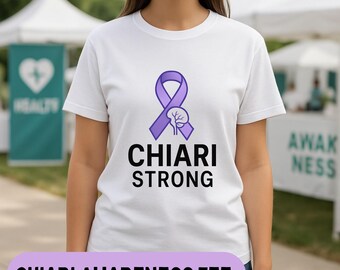 Chiari Strong Shirt, Chiari Malformation Awareness Merch Tee, Purple Ribbon and Brain T-Shirt, Chronic Illness Empowerment Gift