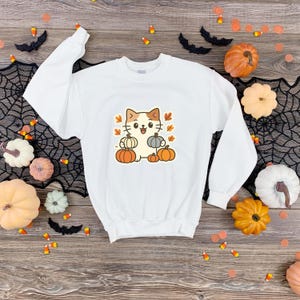 Cozy Fall Crewneck Sweatshirt, Cute Cat Sweater, Perfect for Fall Celebration, Unisex Sweatshirt, Gift for Halloween Lover, Cute Kitty