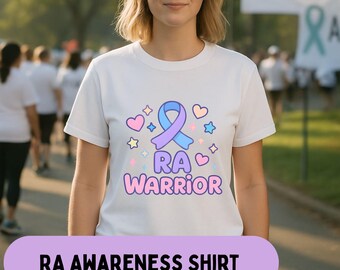 RA Warrior Shirt, Rheumatoid Arthritis Awareness Tee, Blue Purple Ribbon Chronic Illness T-Shirt, Spoonie Apparel, Empowering Unisex Shirt