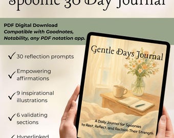 The Gentle Days Journal | Daily Digital Journal for Spoonies, Chronic Illness & Pain Self-Care Journal, Healing Prompts PDF, Empowering Art