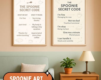 Spoonie Secret Code Poster Set, Retro Minimalist Wall Art, What We Say vs What We Mean Spoonie Print, Chronic Illness Gift, Digital Download