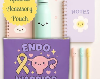 Endo Warrior Accessory Pouch, Kawaii Zebra Design, Endometriosis Warrior Bag, Spoonie Gift, Chronic Illness Makeup & Travel Organizer